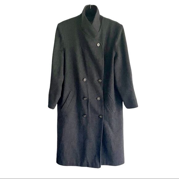 LUBA Paris Vintage Pure Virgin Wool Double Breasted Long Winter Coat Grey L - Picture 2 of 9